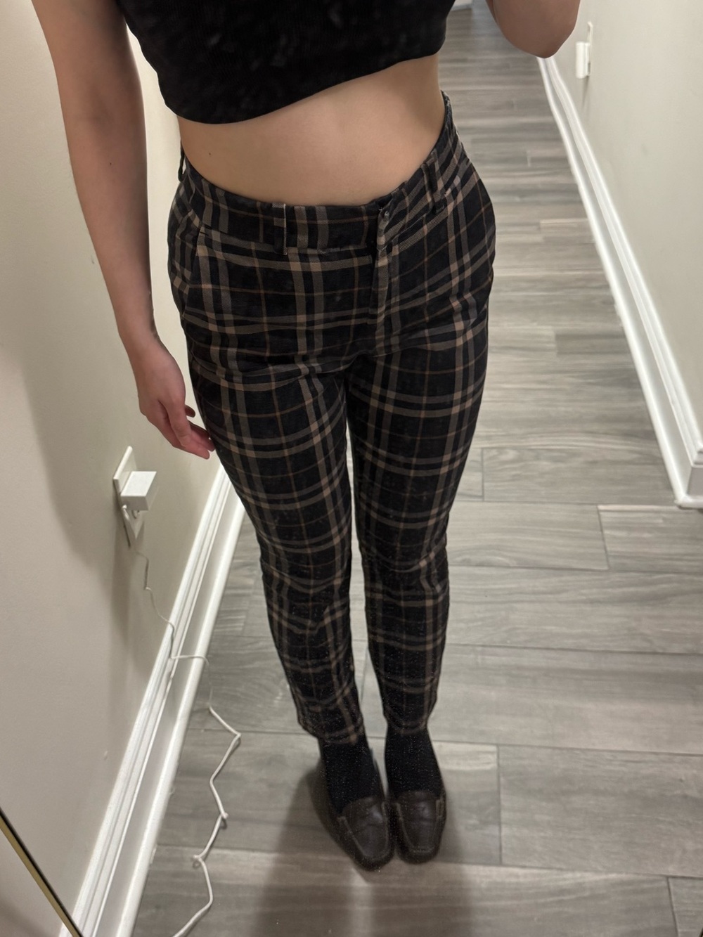 H&M Plaid Slim Fit Women's Pants - Black/Brown
